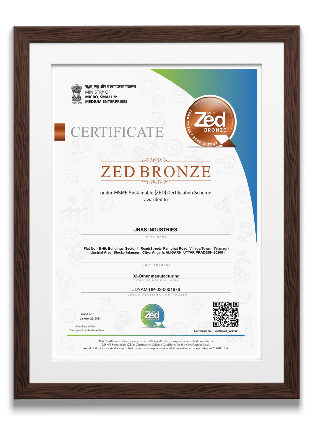 Jhas-cert-zed bronze