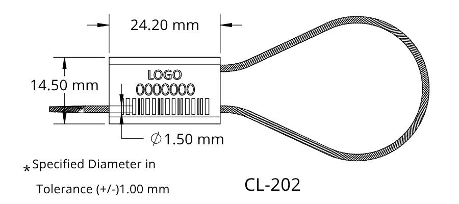 Jhas Industries -METAL CABLE LOCK WIRE ROPE SEALS CL-202 - Aluminium Technical Drawing
