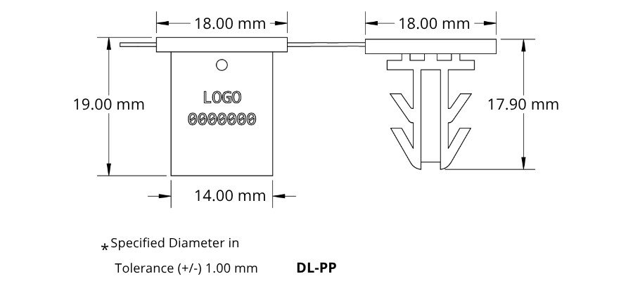 Jhas Industries - Plastic Double Lock Seals with attached wire DL-PP Technical Drawing