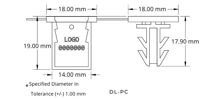 Jhas Industries - Polycarbonate Double Lock Seals DL- PC Technical Drawing