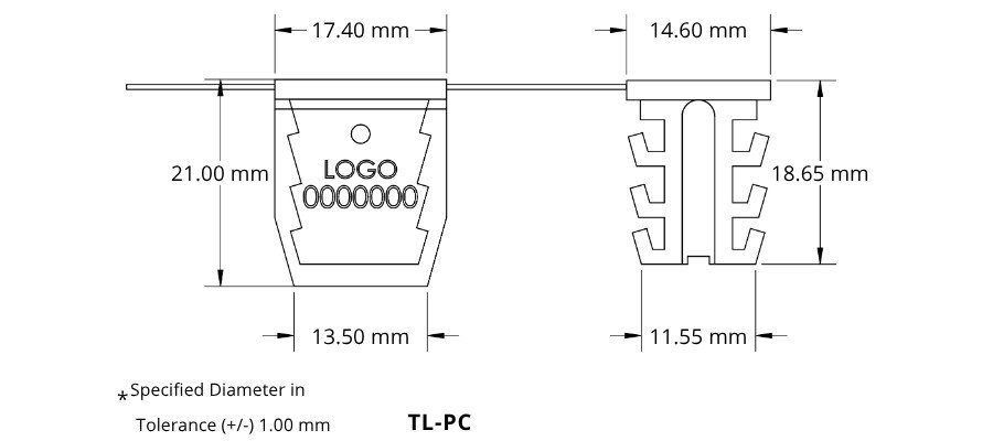 Jhas Industries - Polycarbonate Triple Lock Wire Seals TL-PC Technical Drawing