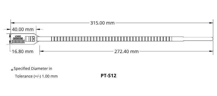 Jhas Industries -Pull Tight Plastic Strip Seals PT-S12 Technical Drawing