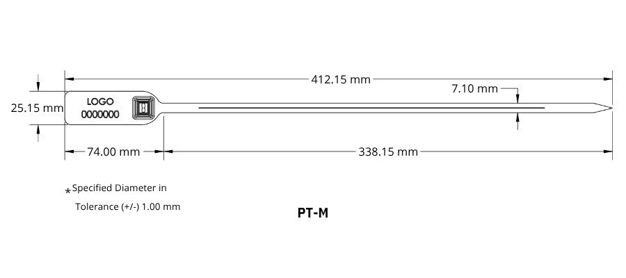 Jhas Industries -Pull Tight Plastic Strip Seals With Metal Insert Locking PT-M Technical Drawing