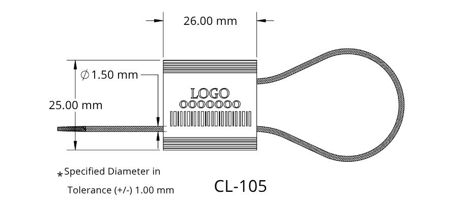 Jhas Industries - Aluminum Cable Security Seal CL-105 Technical Drawing