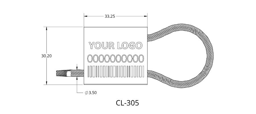 Jhas Industries - METAL CABLE LOCK WIRE ROPE SEALS (CL-305 ) Aluminium drawing