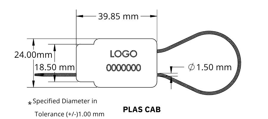 Jhas Industries - Plascab Plastic Cable Security Seal Plascab Technical Drawing