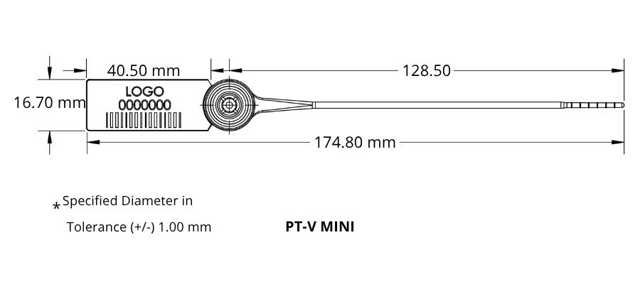 Jhas Industries - Plastic Seal Round Strip with Metal Insert Locking PT-V Mini Technical Drawing