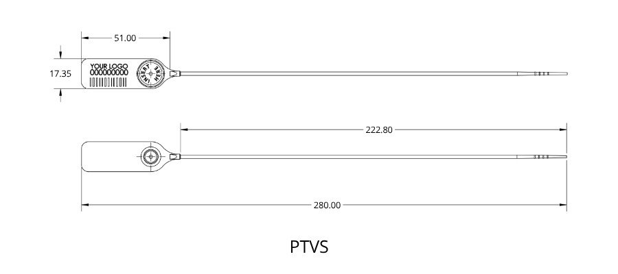Jhas Industries- Plastic Seal Round Strip with Metal Insert Locking (PT-VS) Drawing