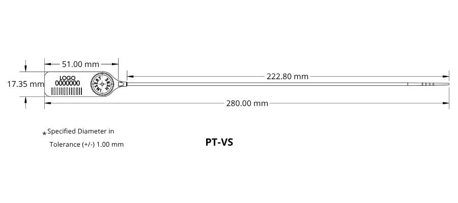 Jhas Industries -Plastic Seal Stripe with Metal Insert Locking PT-VS Technical Drawing