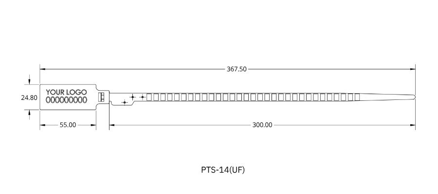 Jhas Industries - Pull Tight Security Seal Fixed Length Plastic Security Seal (PT-S14UF) ( Technical Drawing )