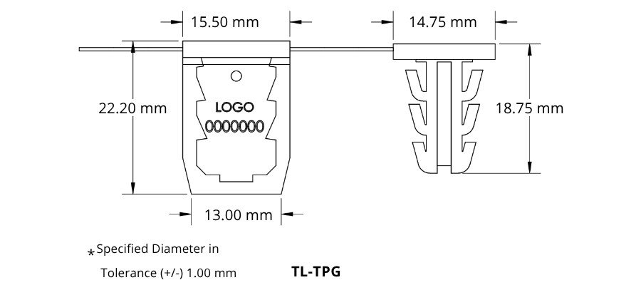 Jhas Industries - Truck Lock Security Seal TL-TPG Technical Drawing